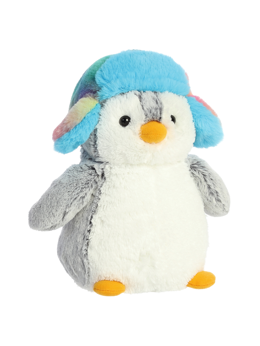POM POM PENGUIN WITH RAINBOW TRAPPER HAT